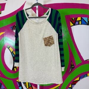 Sun n Moon, Green and Blue Long Sleeve Tee Glitzy Pocket. Size similar to a Med